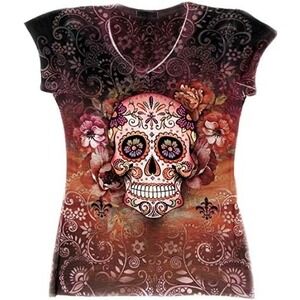 Sweet Gisele Women Small Rhinestones Graphic Sugar Skull Shirt Baltimore Banner